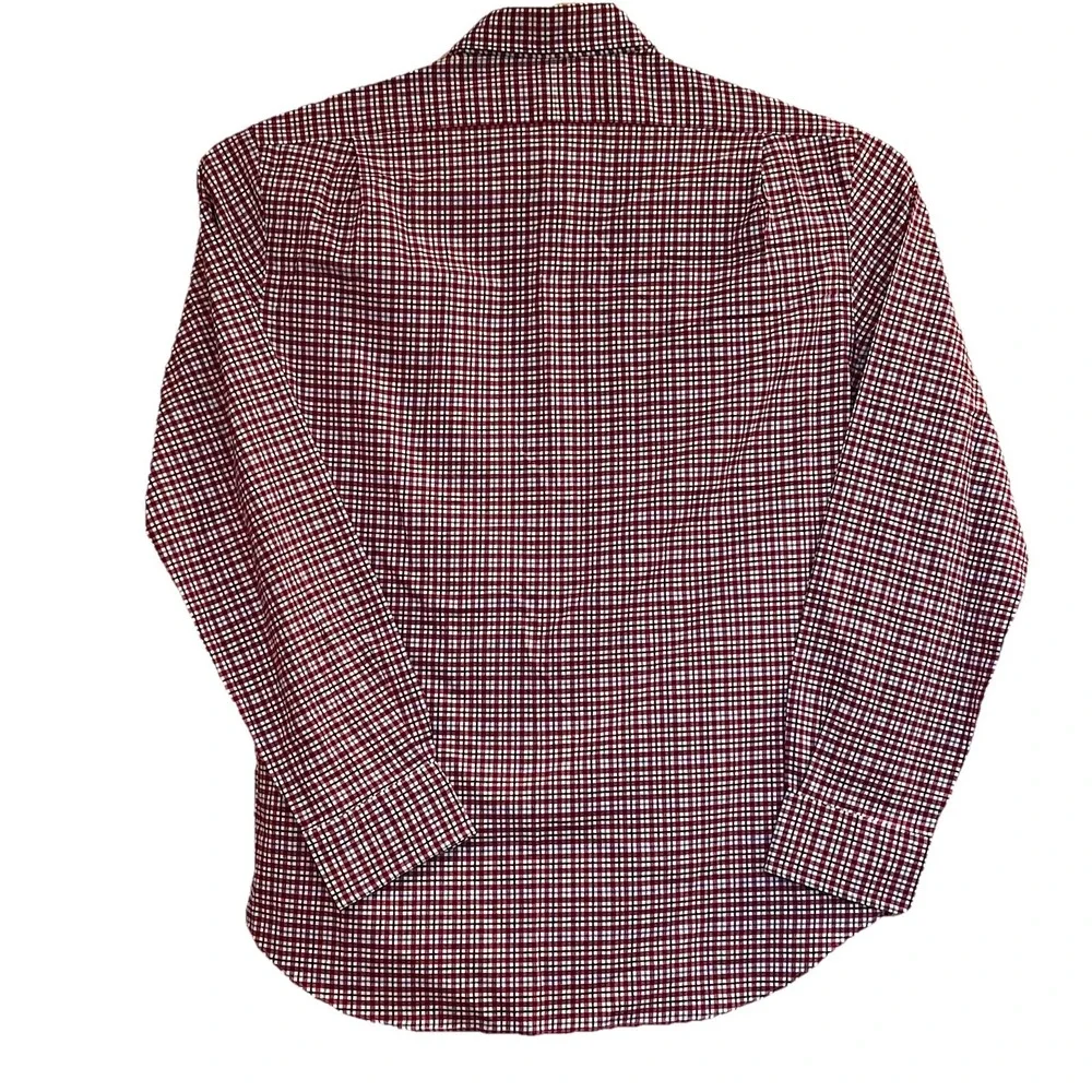 Polo Ralph Lauren Men's XL/TG Dark Pink Plaid Slim‎ Fit Long Sleeve Blue Pony